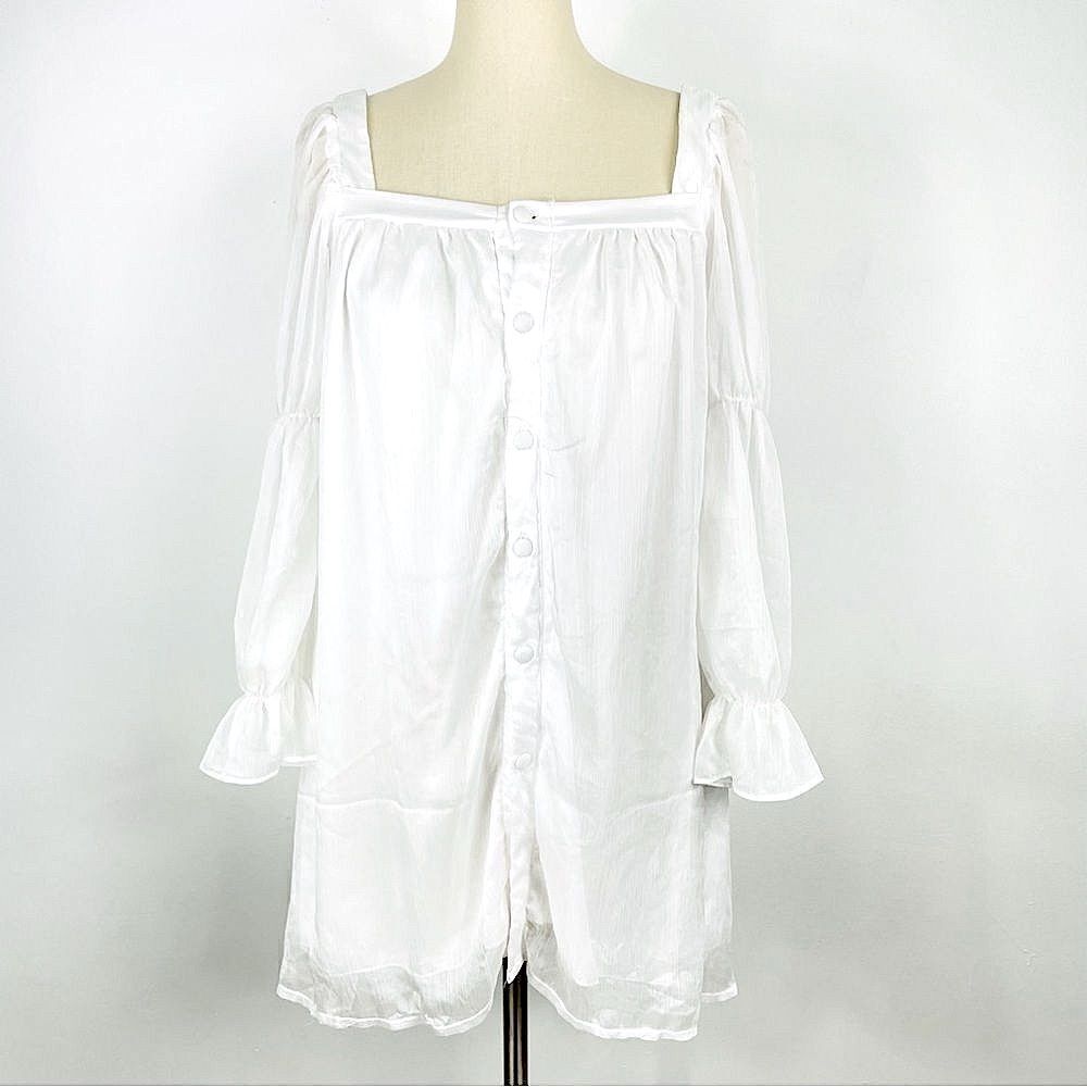 Long sleeve, off shoulder, sheer white Mini Dress S/M.